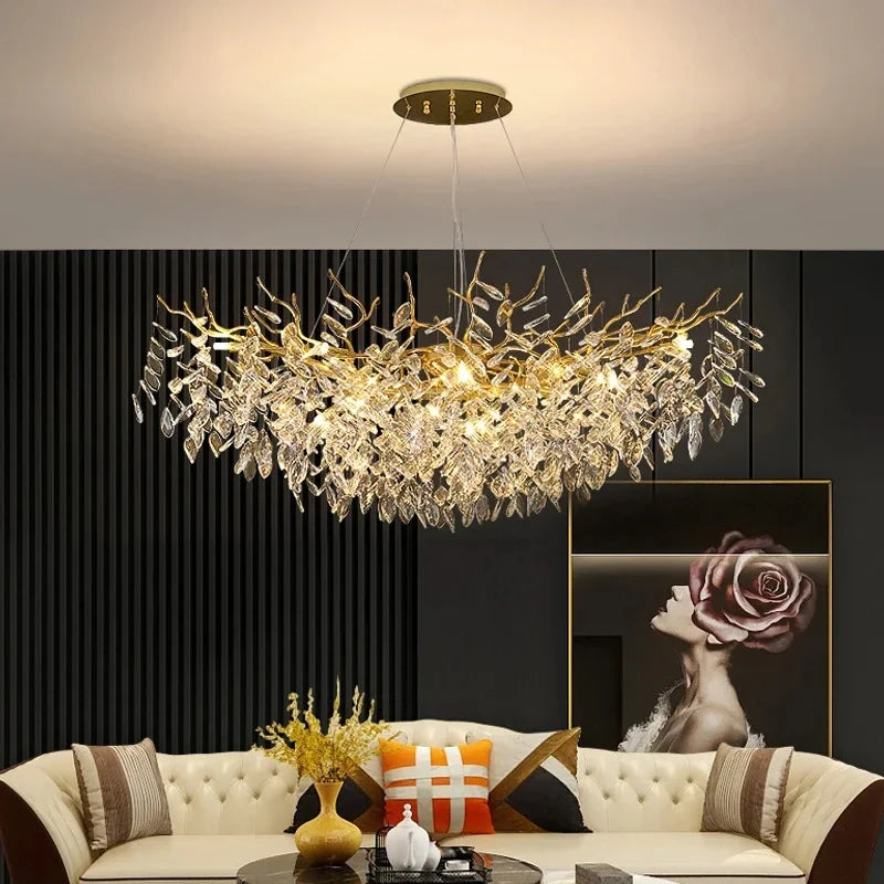 Luxury Gold Crystal Leaf Chandelier